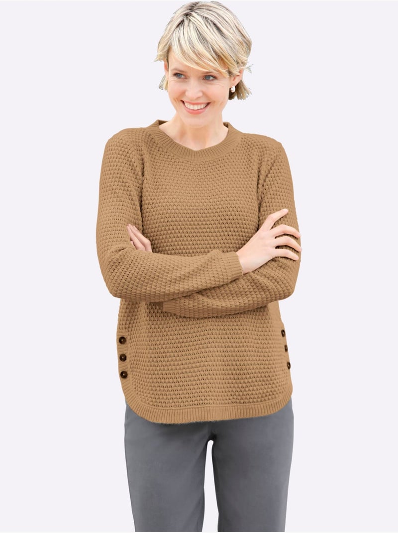 Pull à manches longues avec motif tricoté et ourlet arrondi - Taille standard - Moda Vilona Doré - Kiabi