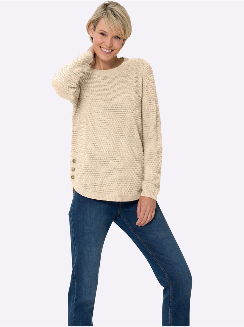 Pull à manches longues avec motif tricoté et ourlet arrondi - Taille standard - Moda Vilona Marron clair - Kiabi