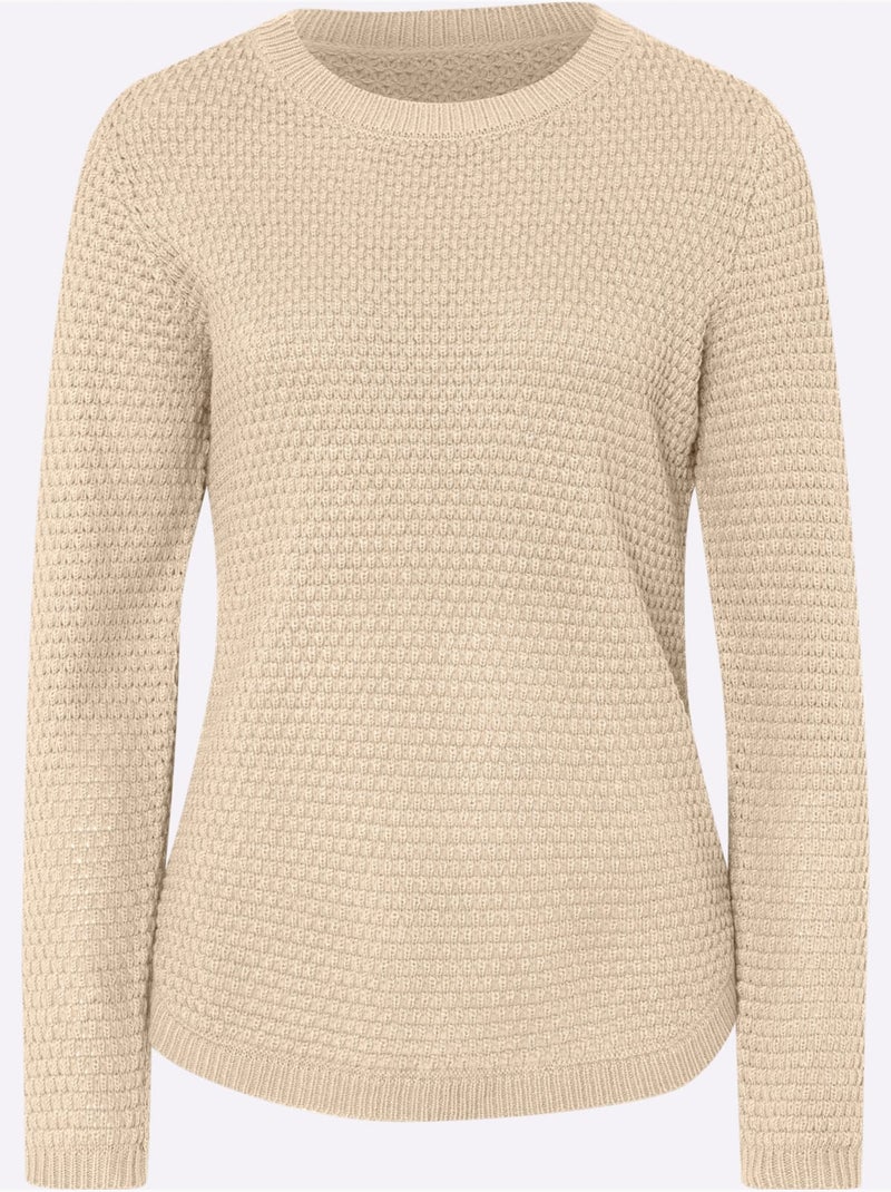 Pull à manches longues avec motif tricoté et ourlet arrondi - Taille standard - Moda Vilona Marron clair - Kiabi