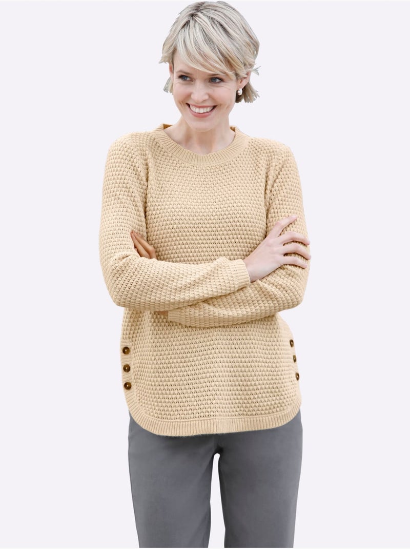 Pull à manches longues avec motif tricoté et ourlet arrondi - Taille standard - Moda Vilona Marron clair - Kiabi