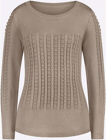 Pull à manches longues avec motif tricoté 3D et encolure ronde - Taille standard - Moda Vilona