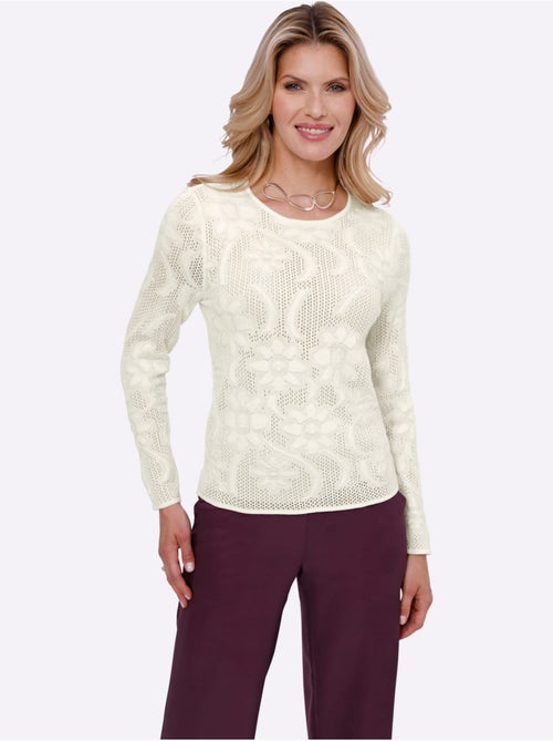 Pull à manches longues avec motifs floraux et ajourés - Taille standard - Moda Vilona - Kiabi Pull à manches longues avec motifs floraux et ajourés - Taille standard - Moda Vilona - Kiabi