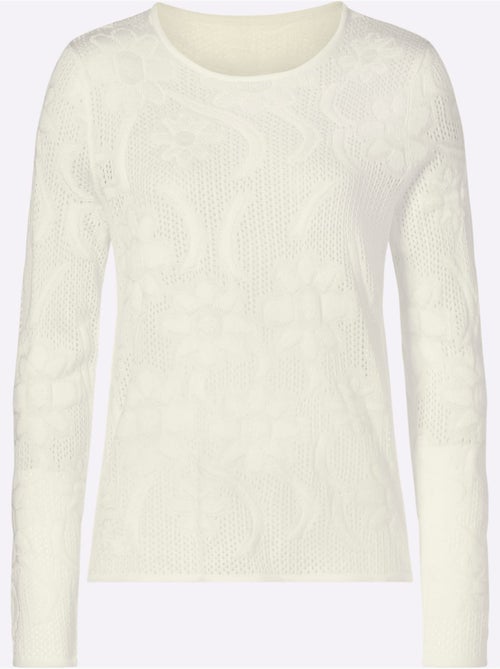 Pull à manches longues avec motifs floraux et ajourés - Taille standard - Moda Vilona - Kiabi Pull à manches longues avec motifs floraux et ajourés - Taille standard - Moda Vilona - Kiabi