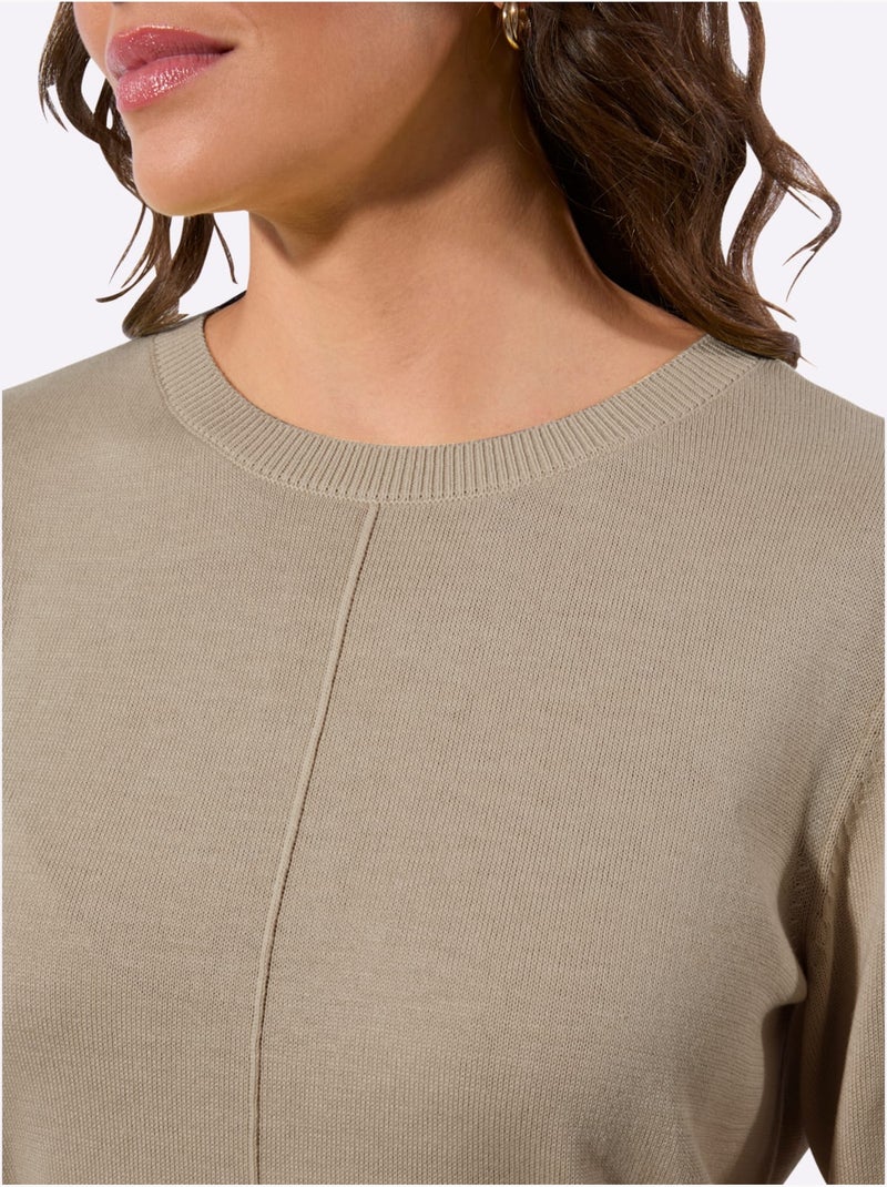Pull à manches longues avec nervures au devant et boutons décoratifs - taille standard - witt Beige - Kiabi
