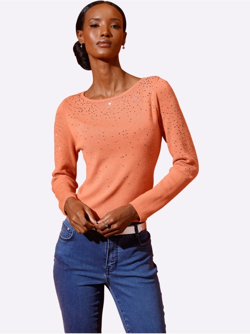 Pull à manches longues avec viscose ECOVERO et pierres brillantes - Taille standard - Helline - Kiabi Pull à manches longues avec viscose ECOVERO et pierres brillantes - Taille standard - Helline - Kiabi
