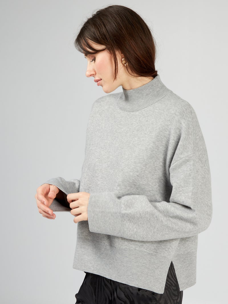 Pull à manches longues chauve-souris Gris - Kiabi