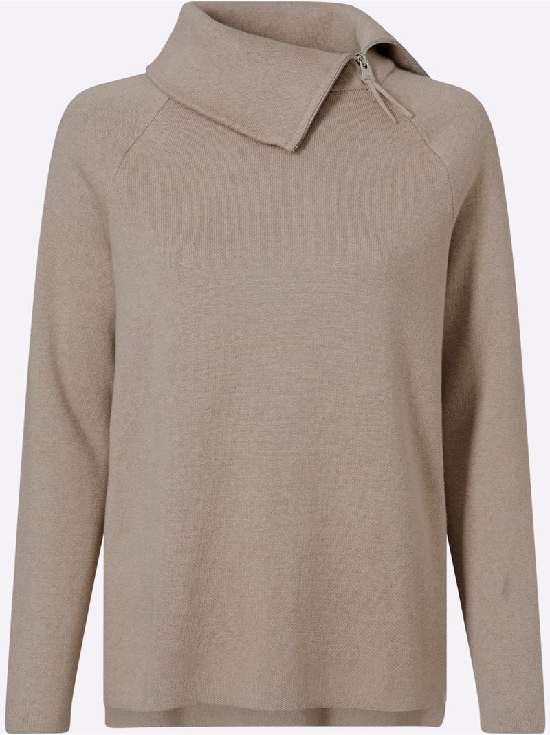 Pull à Manches Longues Col à Revers Avec Glissière - Taille Standard - Helline Ecru - Kiabi