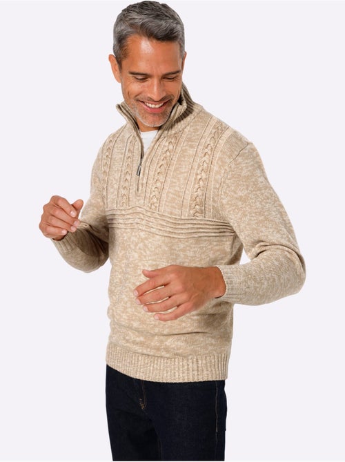 Pull à manches longues col à revers avec glissière - taille standard - moda vilona - Kiabi