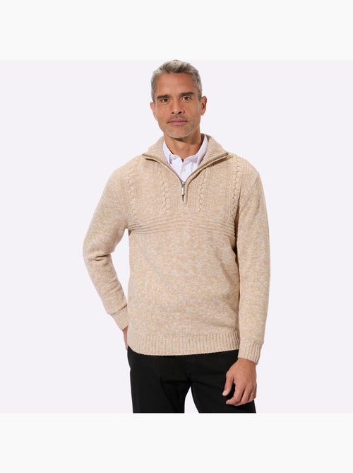 Pull à manches longues col à revers avec glissière - taille standard - moda vilona - Kiabi