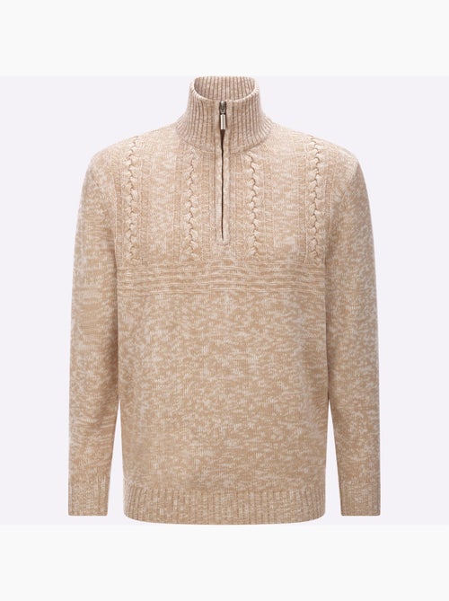 Pull à manches longues col à revers avec glissière - taille standard - moda vilona - Kiabi