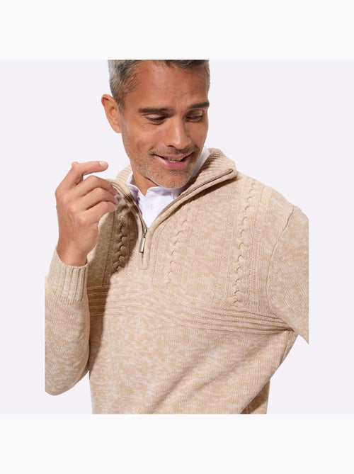 Pull à manches longues col à revers avec glissière - taille standard - moda vilona - Kiabi