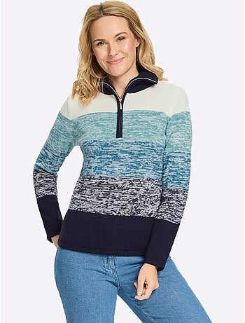 Pull à manches longues col à revers avec glissière - taille standard - moda vilona