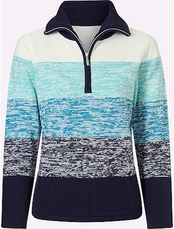 Pull à manches longues col à revers avec glissière - taille standard - moda vilona