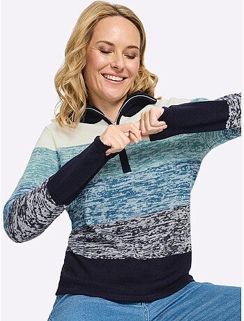Pull à manches longues col à revers avec glissière - taille standard - moda vilona