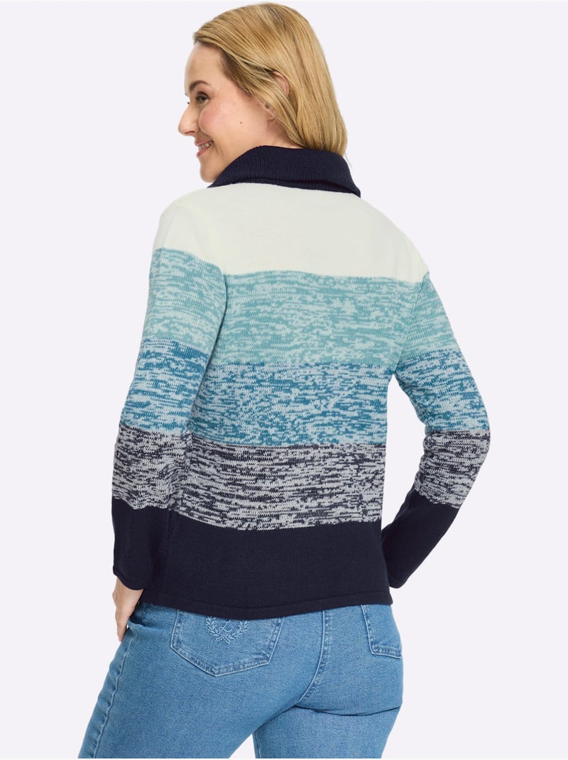 Pull à manches longues col à revers avec glissière - taille standard - moda vilona Bleu Bleu marine - Kiabi