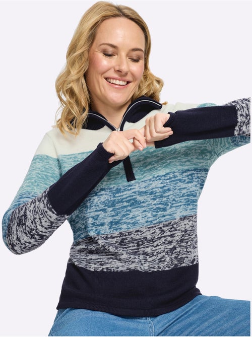 Pull à manches longues col à revers avec glissière - taille standard - moda vilona - Kiabi Pull à manches longues col à revers avec glissière - taille standard - moda vilona - Kiabi