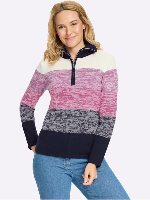 Pull à Manches Longues Col à Revers Avec Glissière - Taille Standard - Moda Vilona - Kiabi