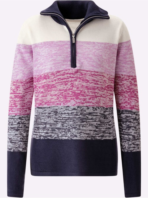 Pull à Manches Longues Col à Revers Avec Glissière - Taille Standard - Moda Vilona - Kiabi