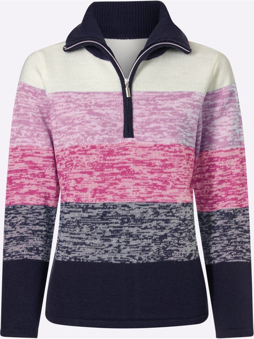 Pull à Manches Longues Col à Revers Avec Glissière - Taille Standard - Moda Vilona - Kiabi