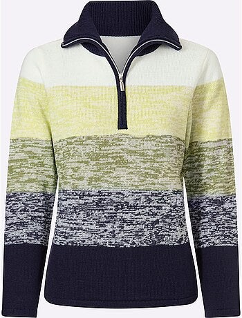 Pull à Manches Longues Col à Revers Avec Glissière - Taille Standard - Moda Vilona