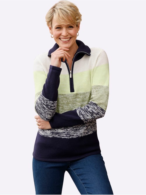 Pull à Manches Longues Col à Revers Avec Glissière - Taille Standard - Moda Vilona - Kiabi
