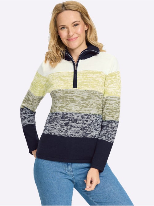 Pull à Manches Longues Col à Revers Avec Glissière - Taille Standard - Moda Vilona - Kiabi