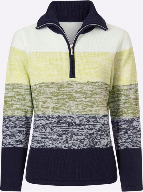 Pull à Manches Longues Col à Revers Avec Glissière - Taille Standard - Moda Vilona - Kiabi