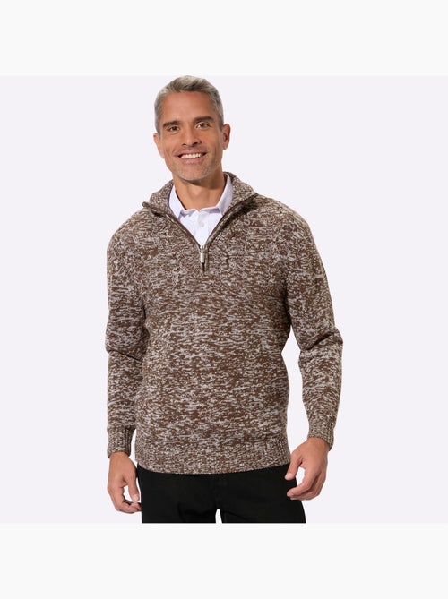 Pull à manches longues col à revers avec glissière - taille standard - moda vilona - Kiabi