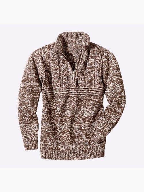 Pull à manches longues col à revers avec glissière - taille standard - moda vilona - Kiabi