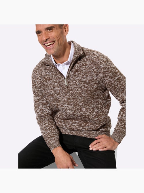 Pull à manches longues col à revers avec glissière - taille standard - moda vilona - Kiabi
