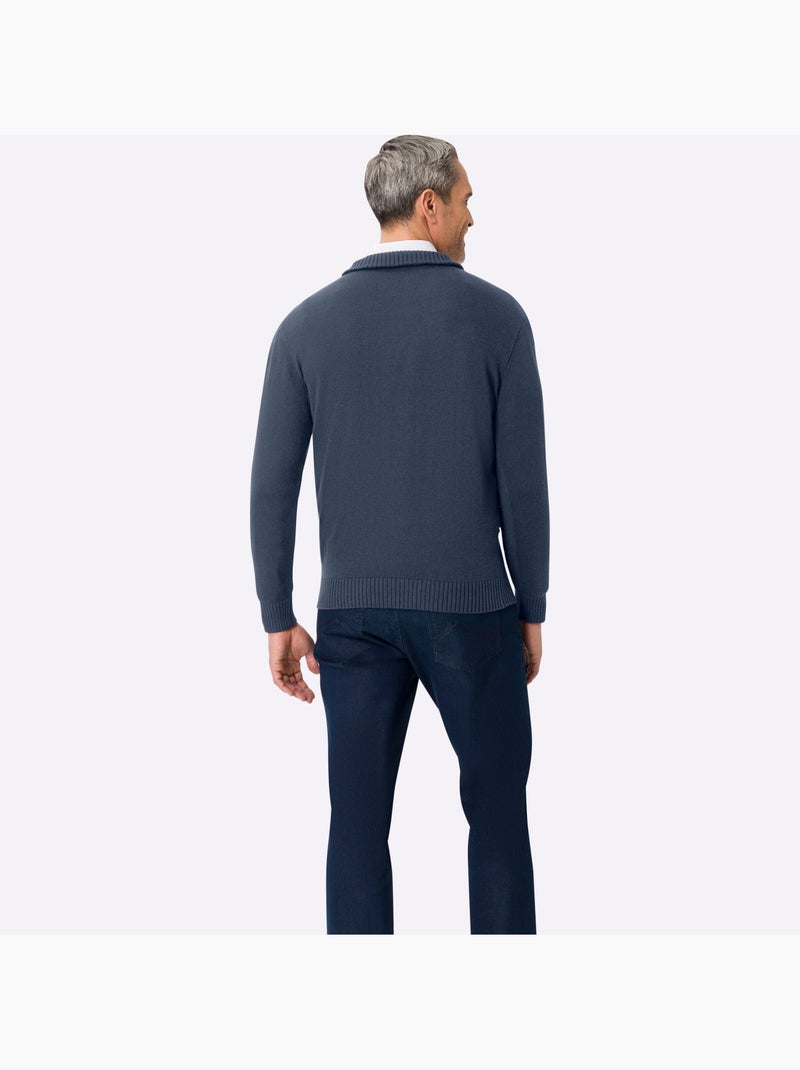 Pull à manches longues col à revers élégant - taille standard - moda vilona Bleu gris - Kiabi