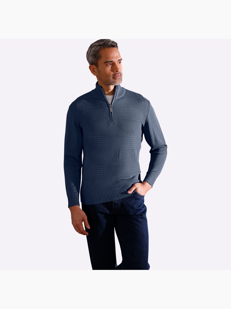 Pull à manches longues col à revers élégant - taille standard - moda vilona Bleu gris - Kiabi