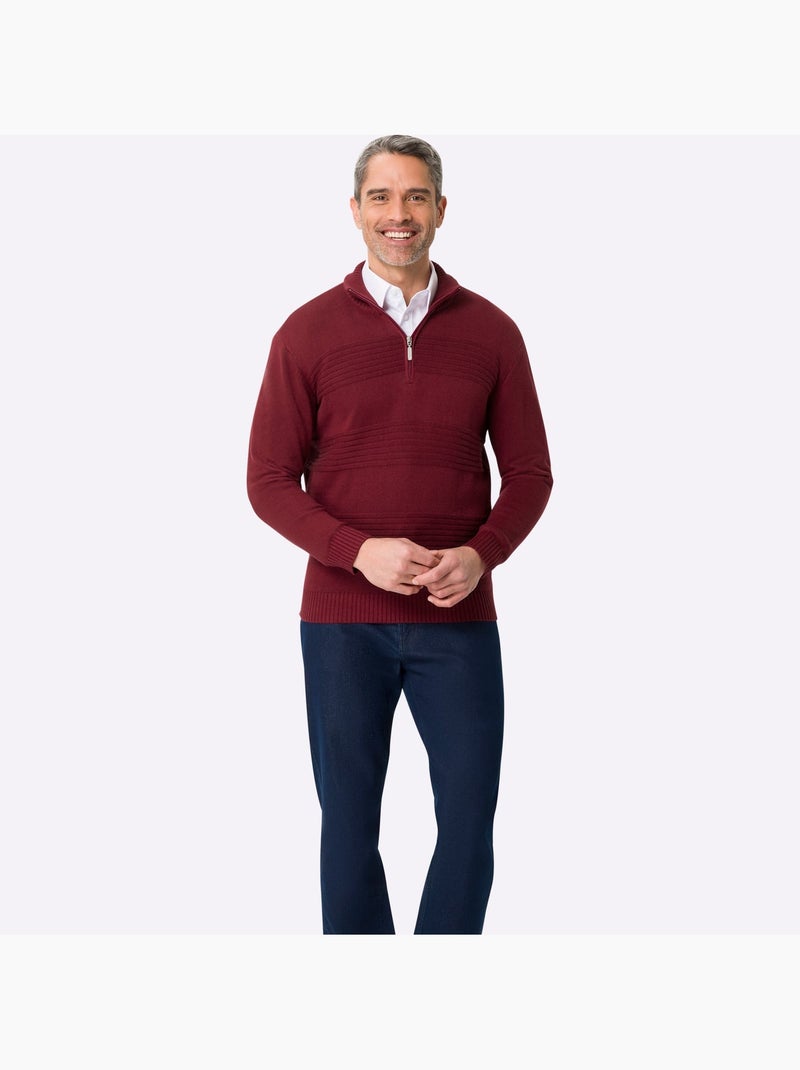 Pull à manches longues col à revers élégant - taille standard - moda vilona Rouge foncé - Kiabi