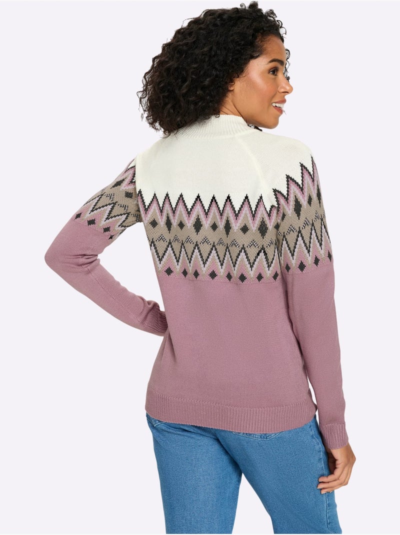 Pull à Manches Longues Col Montant Chaud - Taille Standard - Moda Vilona Blanc Mauve - Kiabi