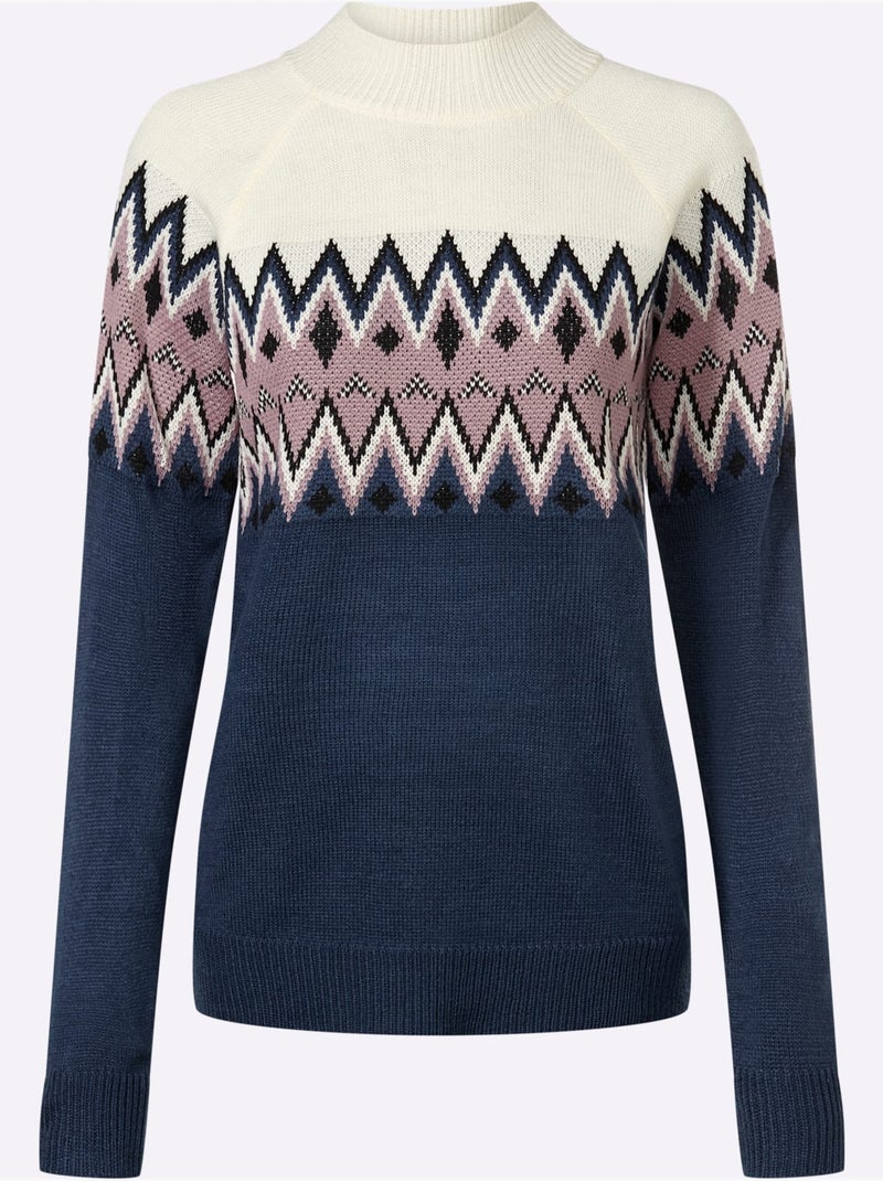 Pull à Manches Longues Col Montant Chaud - Taille Standard - Moda Vilona Bleu Violet - Kiabi