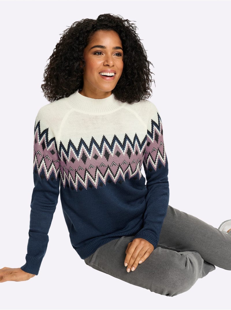 Pull à Manches Longues Col Montant Chaud - Taille Standard - Moda Vilona Bleu Violet - Kiabi