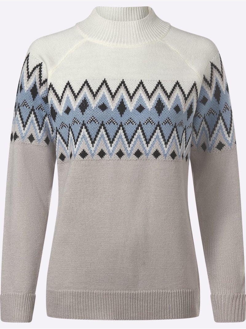 Pull à Manches Longues Col Montant Chaud - Taille Standard - Moda Vilona Gris Bleu - Kiabi