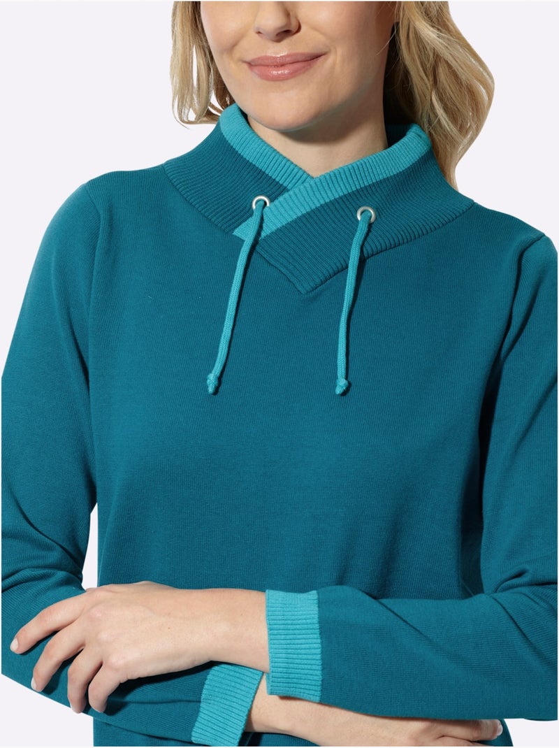 Pull à manches longues col montant chevauchant - taille standard - moda vilona Bleu pétrole - Kiabi
