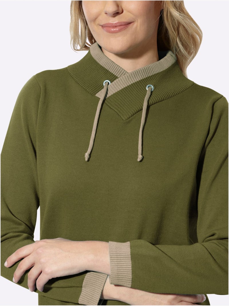 Pull à manches longues col montant chevauchant - taille standard - moda vilona Vert olive - Kiabi
