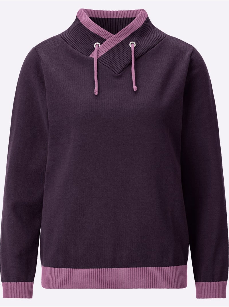 Pull à manches longues col montant chevauchant - taille standard - moda vilona Violet aubergine - Kiabi