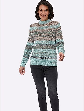 Pull à manches longues col montant côtelé et fils chinés - taille standard - witt