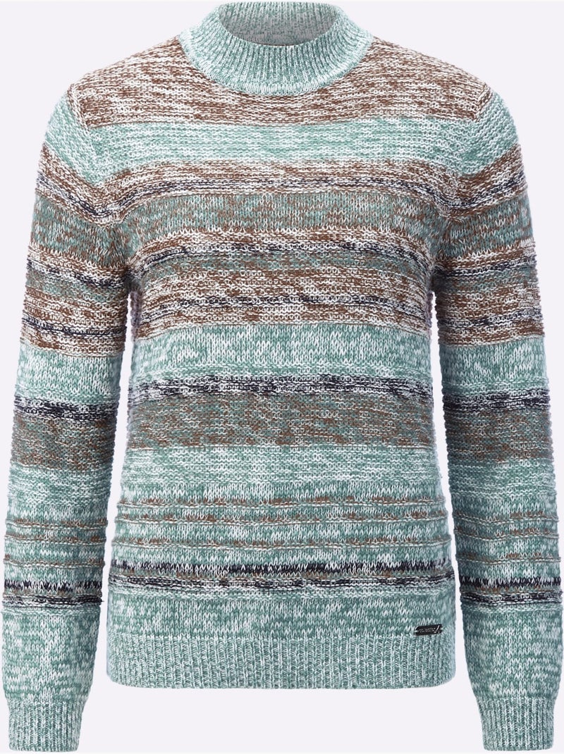 Pull à manches longues col montant côtelé et fils chinés - taille standard - witt Vert/Marron - Kiabi