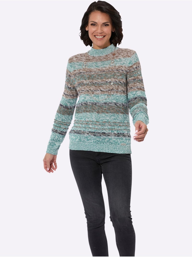 Pull à manches longues col montant côtelé et fils chinés - taille standard - witt Vert/Marron - Kiabi