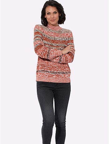 Pull à manches longues col montant côtelé et fils chinés - taille standard - witt