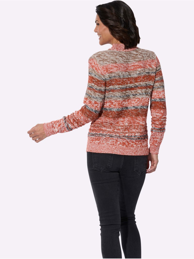 Pull à manches longues col montant côtelé et rayures - taille standard - witt Orange/Rouge - Kiabi