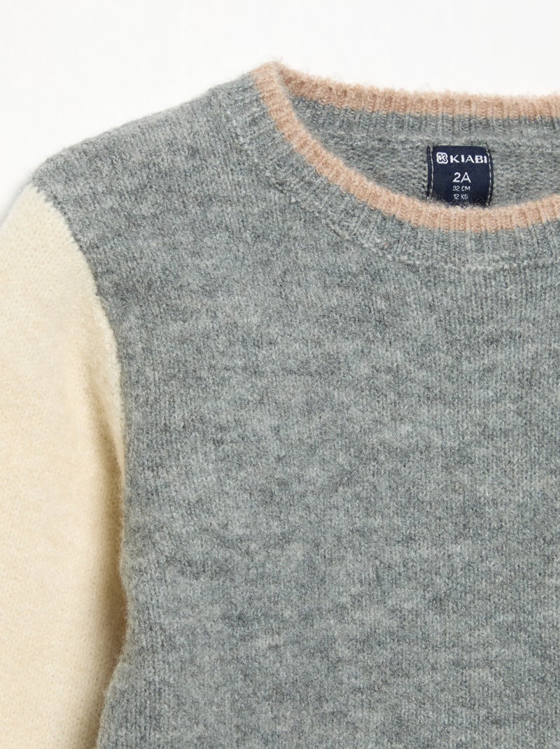 Pull à manches longues contrastées Gris - Kiabi