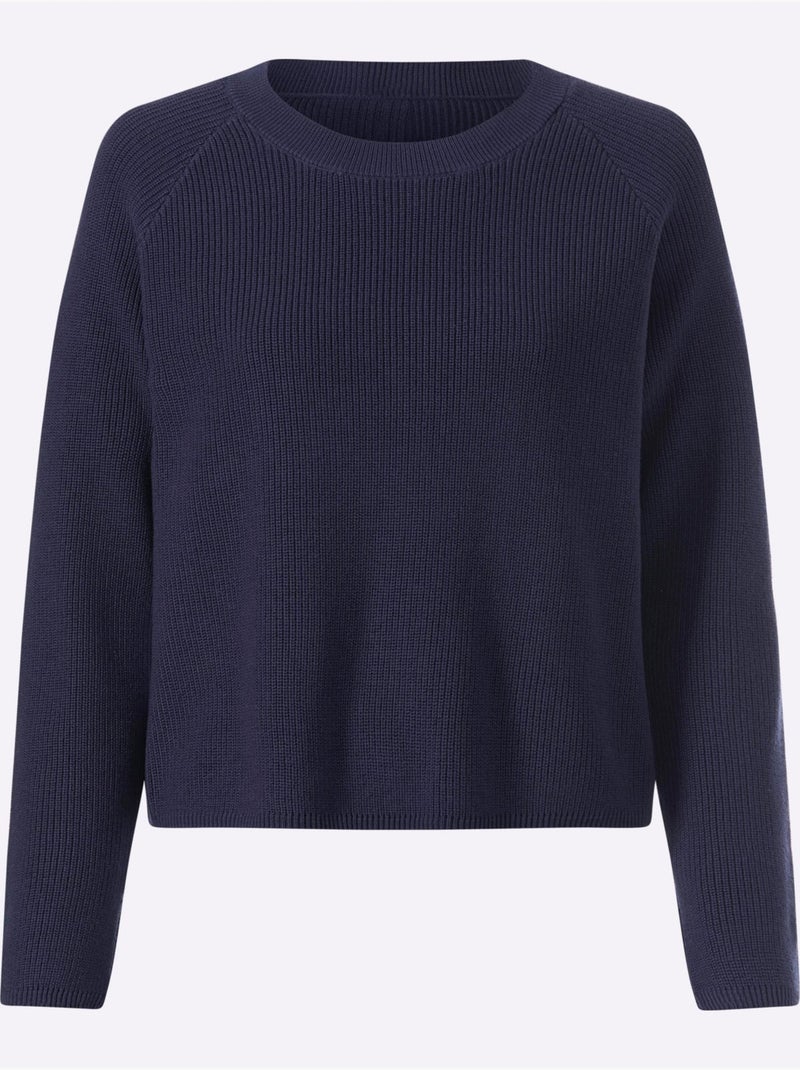 Pull à manches longues côte perlée - taille standard - helline Bleu marine - Kiabi