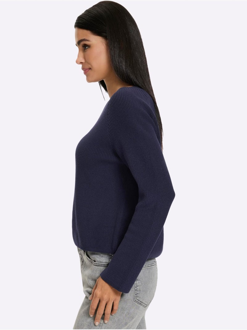 Pull à manches longues côte perlée - taille standard - helline Bleu marine - Kiabi