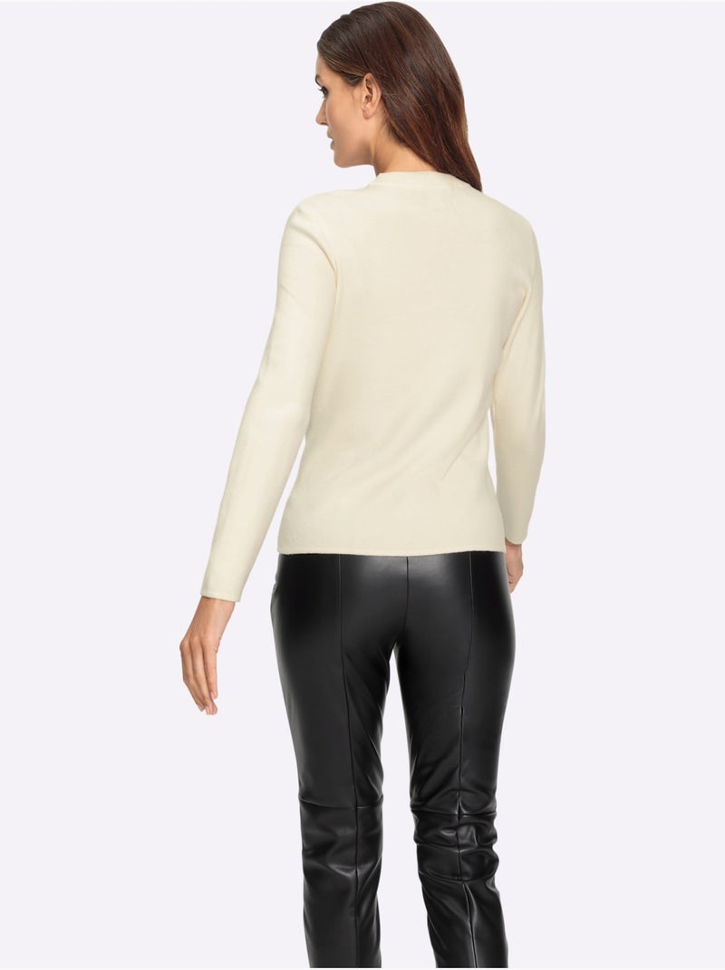 Pull à Manches Longues Découpe Raffinée à L'encolure - Taille Standard - Helline Ivoire - Kiabi