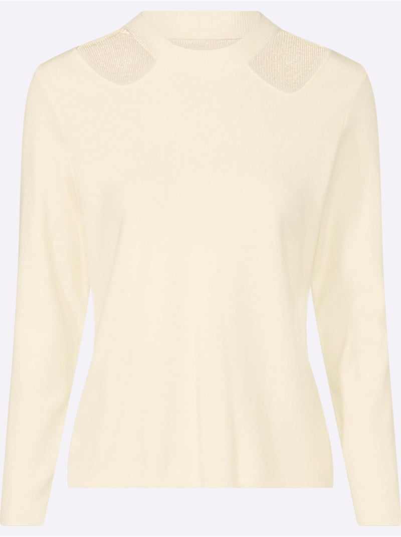 Pull à Manches Longues Découpe Raffinée à L'encolure - Taille Standard - Helline Ivoire - Kiabi